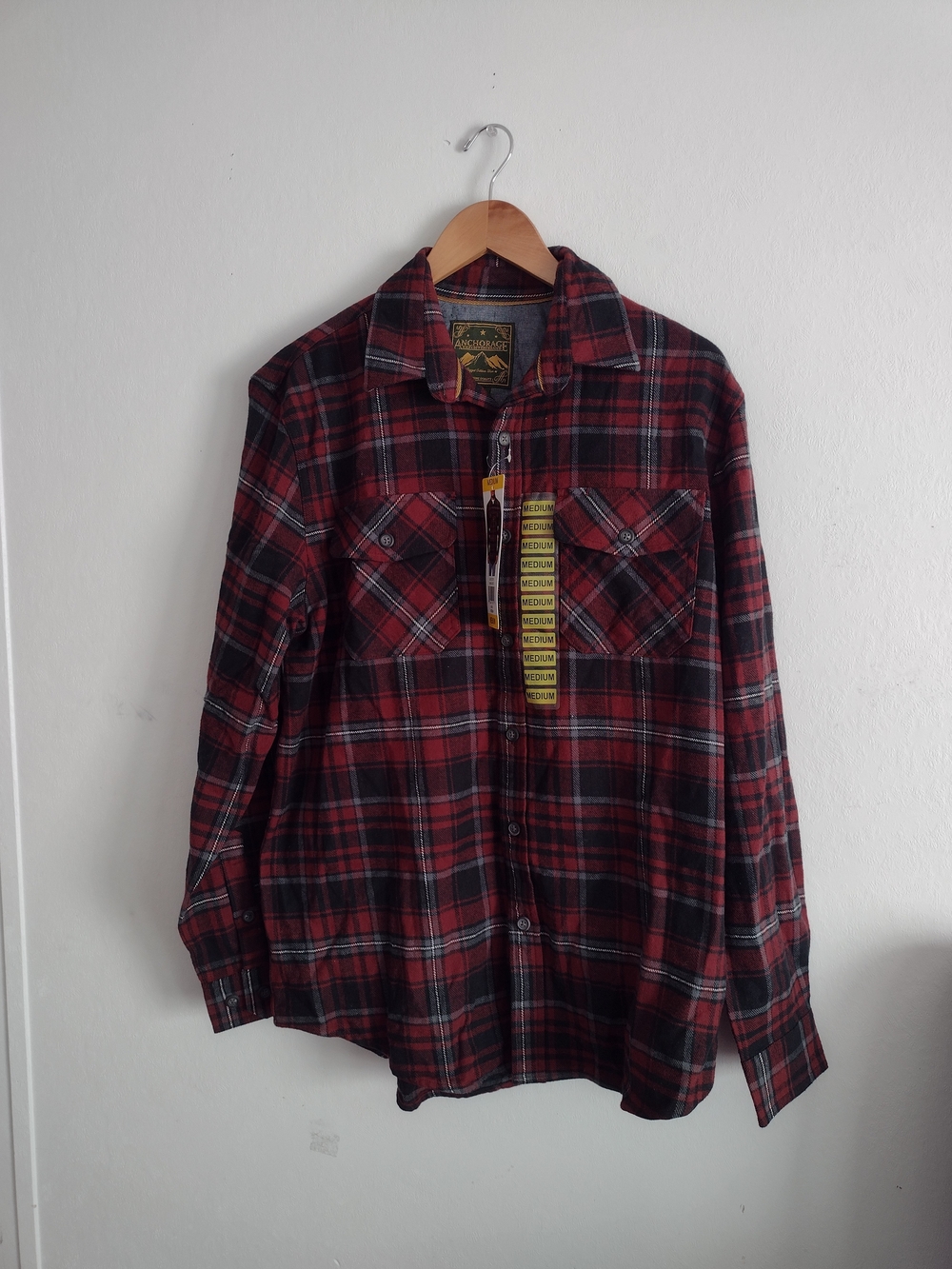 Anchorage Biking Red Mens Plaid Button Down Shirt Medium